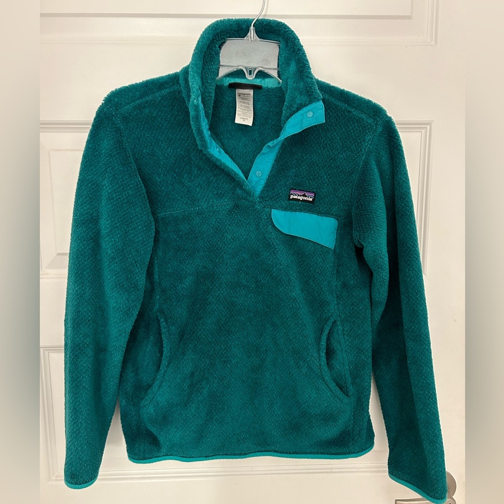 Womens Patagonia Synchilla Snap-T Re-Tool Teal Green Fleece Pullover Jacket XS